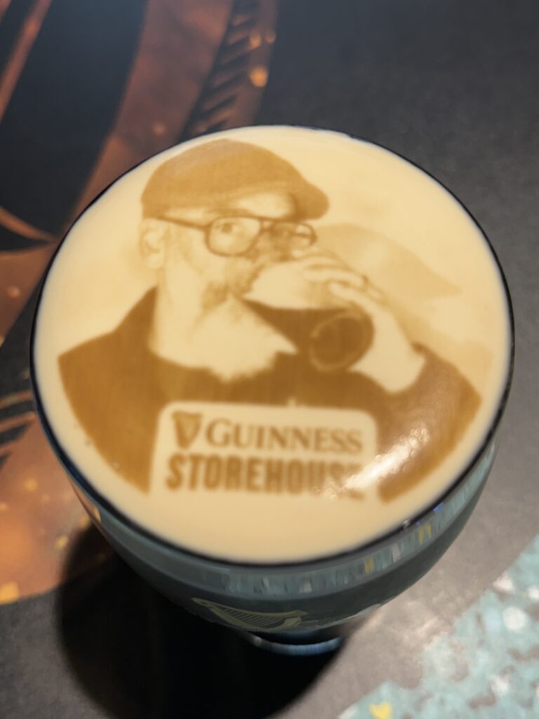The Guinness “Stoutie” is a personalized pint where a customer’s selfie is printed on the beer’s foam using natural malt extract. Introduced as an interactive feature at the Guinness Storehouse, it blends technology with tradition to enhance the visitor experience.